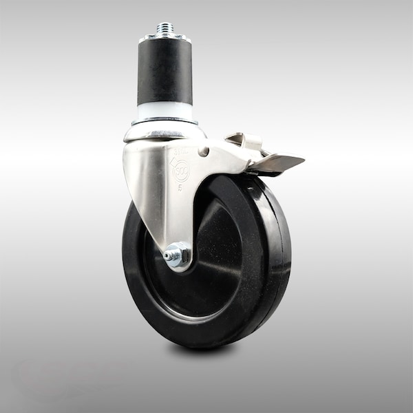 5 Inch 316SS Soft Rubber Swivel 1-7/8 Inch Expanding Stem Caster Lock Brake SCC